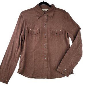 Melrose Studio Western-Style Corduroy Button-Up Brown Medium Shirt Long Sleeve